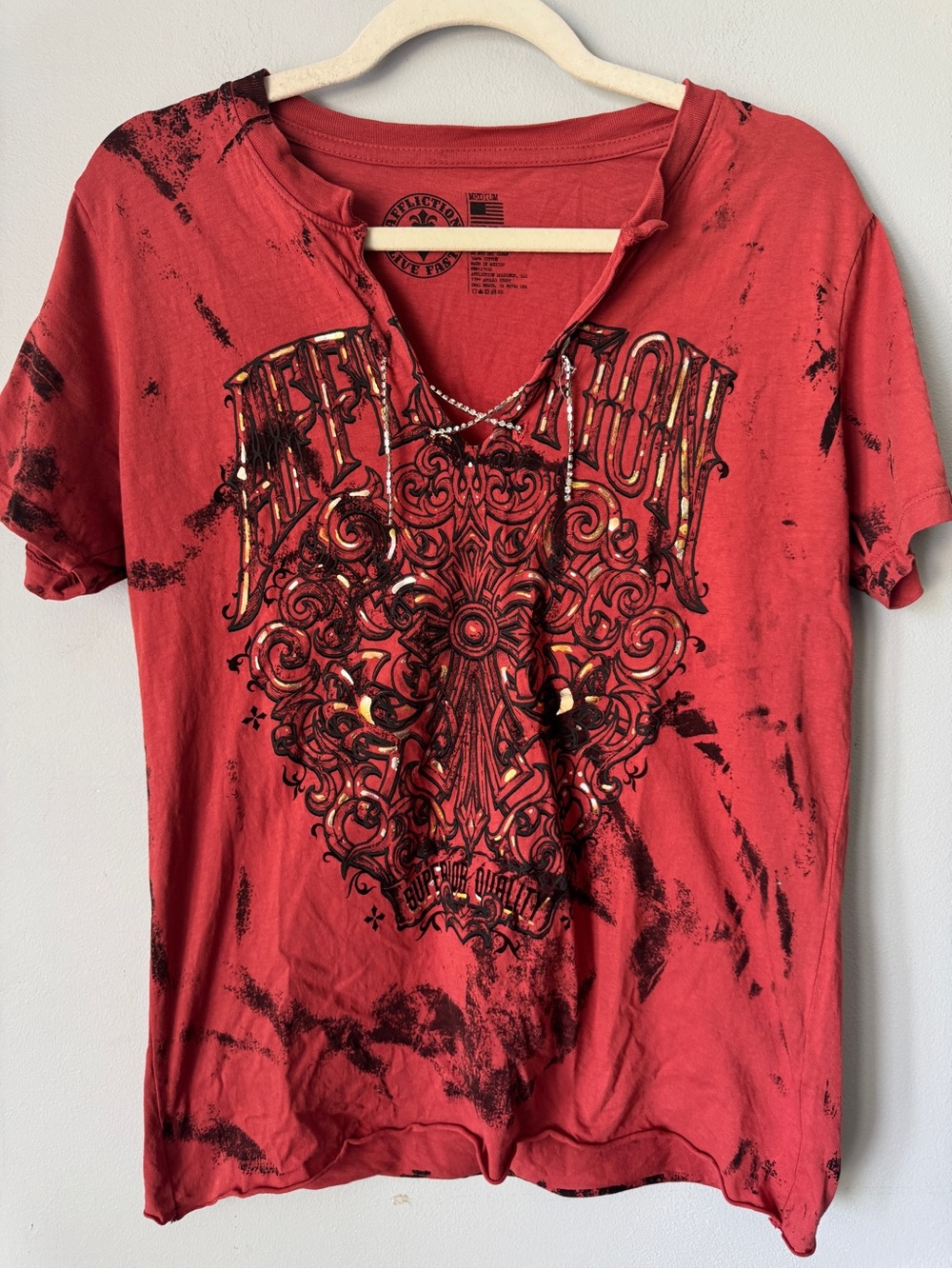 Affliction Red Short-Sleeve Lace-Up Graphic Tee